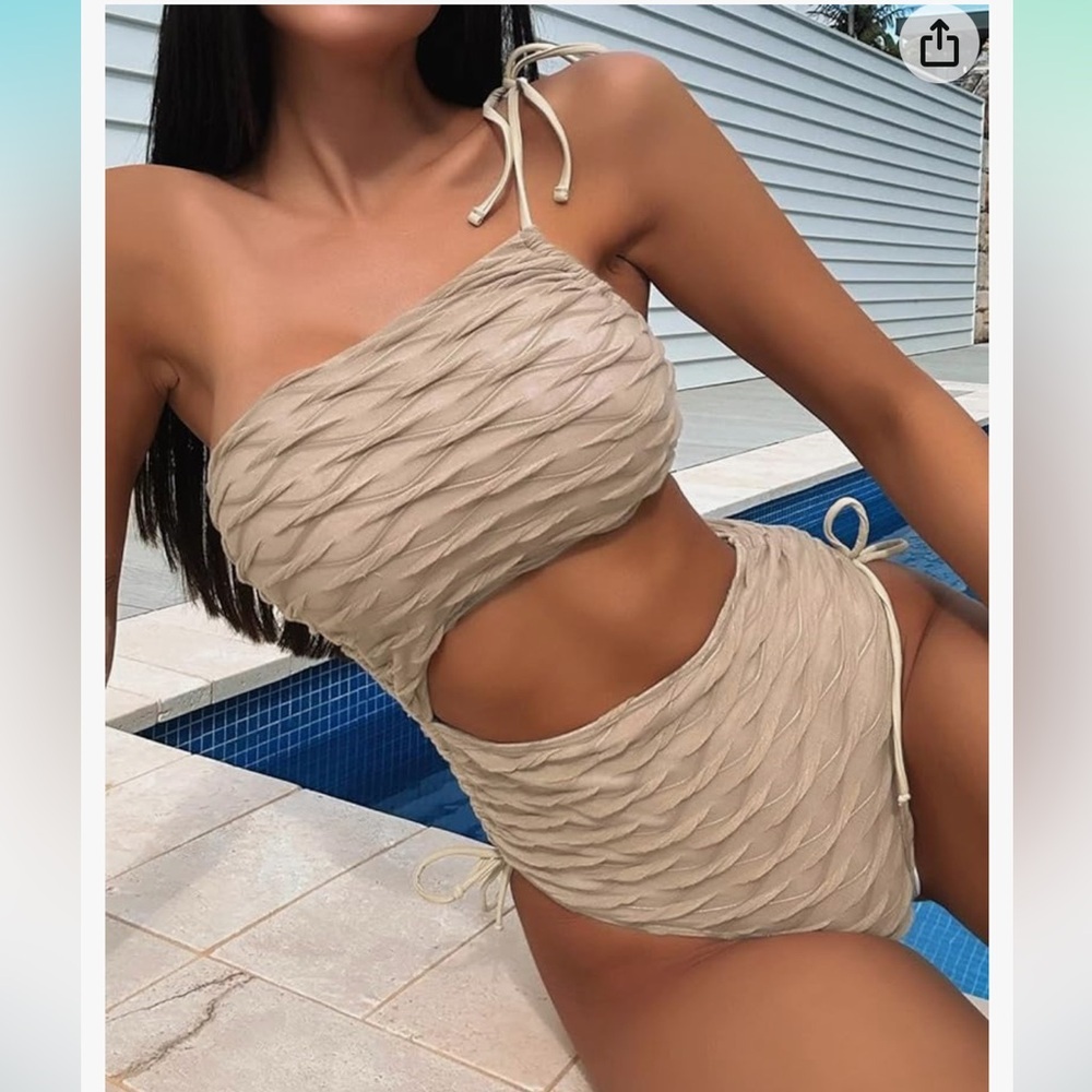 Elegant Tan One-Shoulder Swimsuit